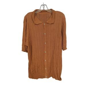 0660 NWOT Boutique Boho XL Open Weave Cardigan Collared Top Brown